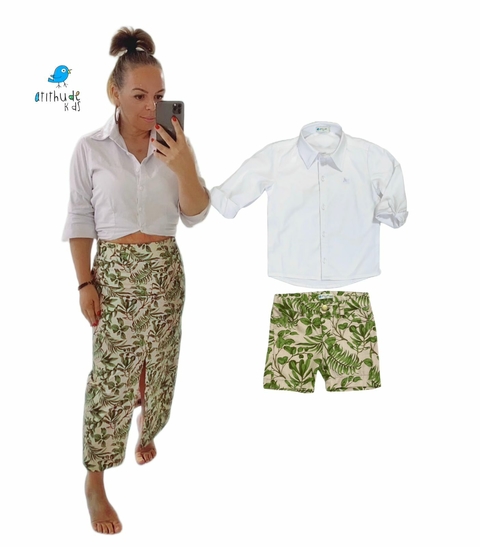 Kit Saia e bermuda estampada - | Tal mãe, tal filho (duas peças)