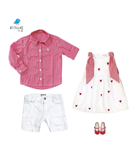 Conjunto irmãos AMOR - Vestido e Camisa (duas peças) -