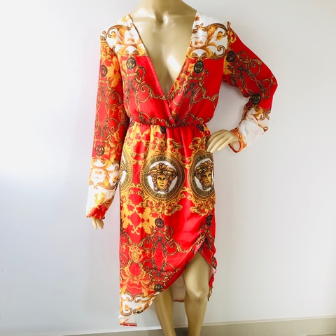 Vestido Estampado Indiano Decote Profundo 42