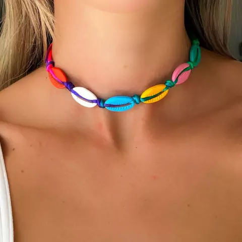 Colar Choker Colorido Búzios Praiana Verão Multiuso 3 em 1