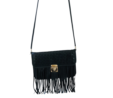 Bolsa Tiracolo Preta Franjas Pequena