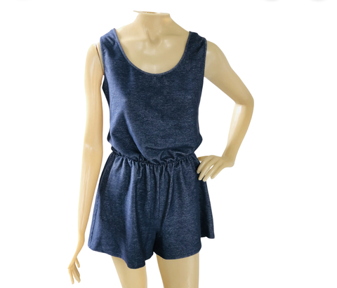 Macaquinho Curto de Malha Imita Jeans P