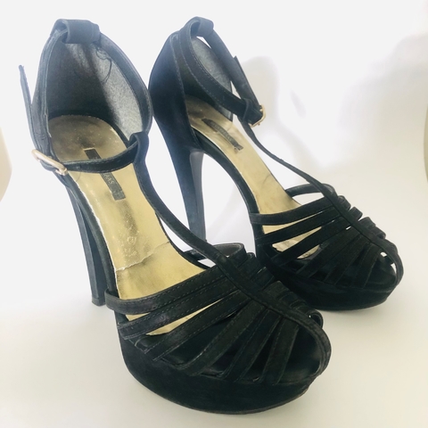 Sandália Salto Agulha Veludo Preta Mya Haas 37