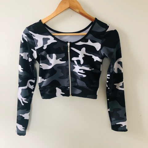 Blusa Jaquetinha Cropped Manga Longa Militar Nova