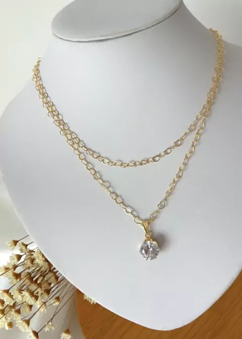 Colar Gargantilha Duplo Ponto de Luz Dourado Banhado a Ouro 18k