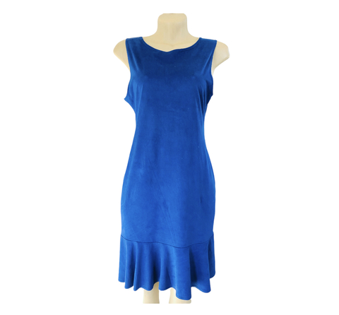 Vestido Midi Evasê de Suede Veludo Azul Riachuelo Novo GG