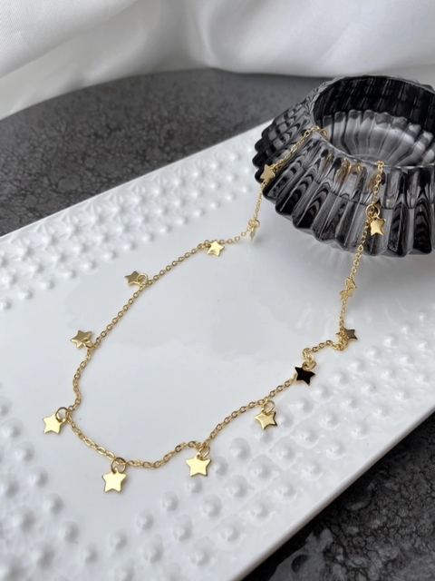 Colar Gargantilha Choker Estrela Dourado Banhado a Ouro 18k