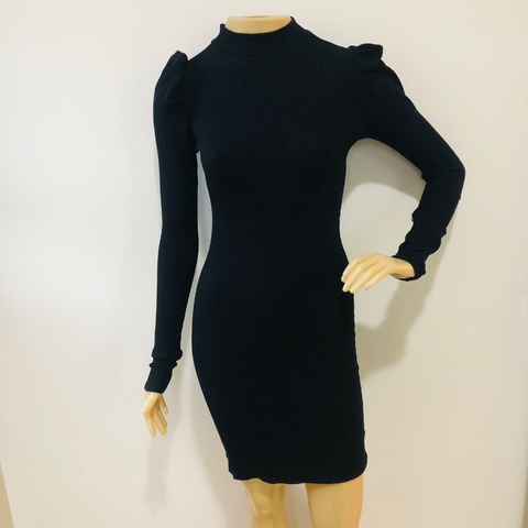 Vestido Manga Bufante Manga Longa Preto P
