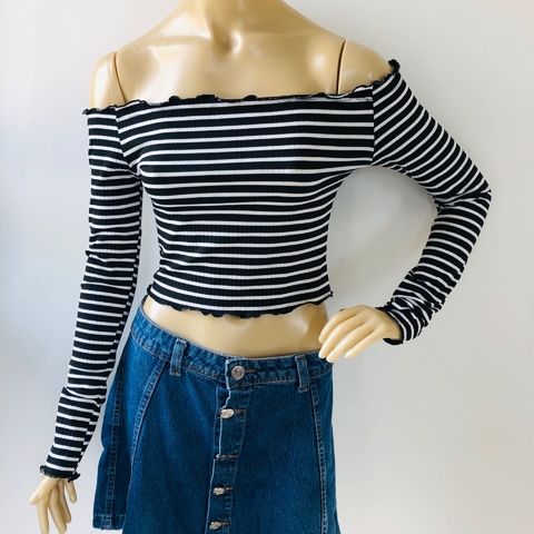Blusa Cropped Ombro a Ombro Listras P