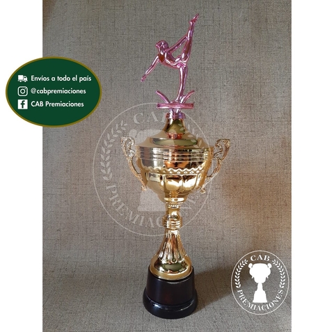Copa plástica con asas y figura gimnasia artística - danza fucsia BM - Comu -