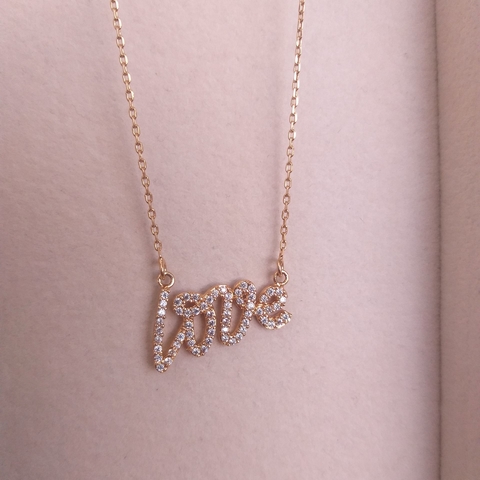 Colar Love Cravejado Folheado A Ouro 18K