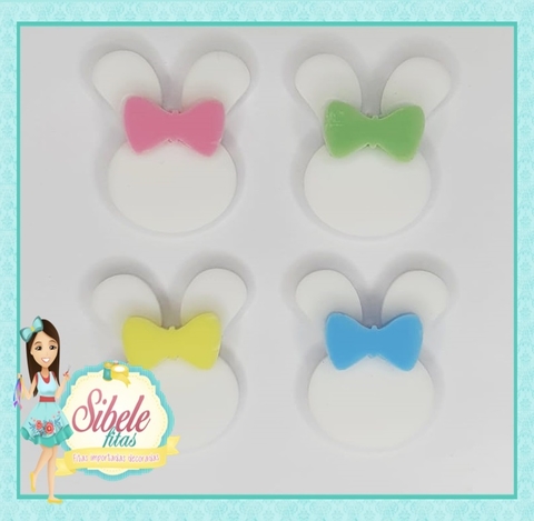 Aplique Acrilico Coelho Simples Pequeno com Laço (unidade)