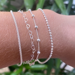 Pulseira de bolinha diamantada 18cm- Prata 925 - comprar online