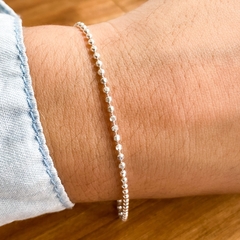Pulseira de bolinha diamantada 18cm- Prata 925