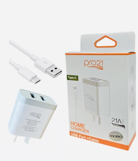 Cargador pro21 Tipo-C 2.1A MAX 2 puerto USB cable desmontable - comprar online