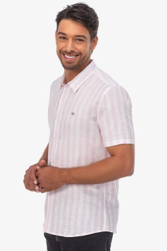 CAMISA MANGA CURTA LISTRADA BRANCO/ROSA - comprar online
