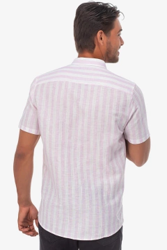 CAMISA MANGA CURTA LISTRADA BRANCO/ROSA na internet