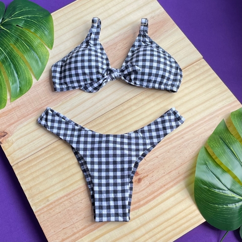 Biquíni Top Nó 2 em 1 Xadrez Preto
