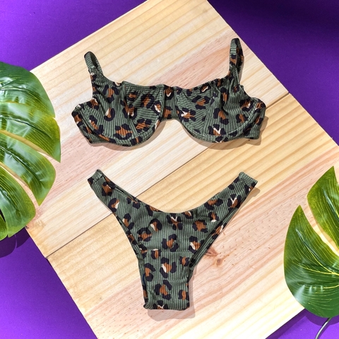 Biquíni Amarração com Aro Canelado Onça Militar