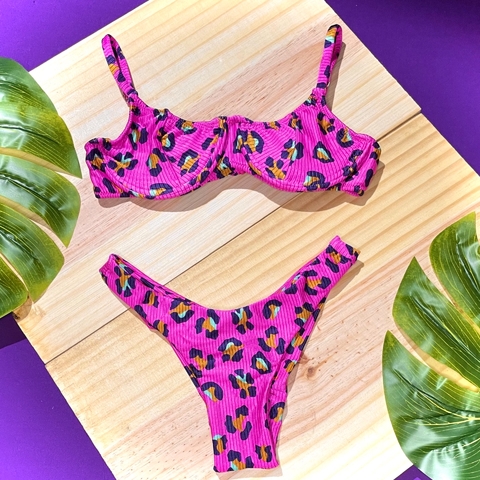 Biquíni Amarração com Aro Canelado Onça Pink