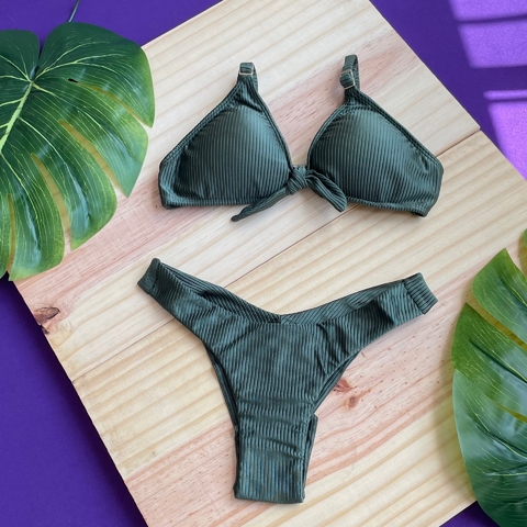 Biquíni Top Nó 2 em 1 Canelado Militar