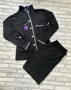 Pijama Luxo Calça e M. Longa - Preto com Branco na internet