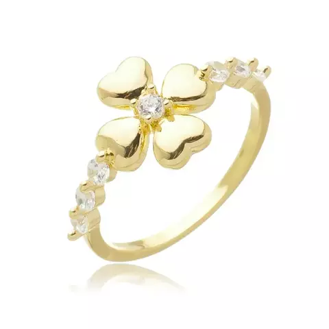 Anel com Flor Texturizada e Zircônias Semijoia Ouro 18K