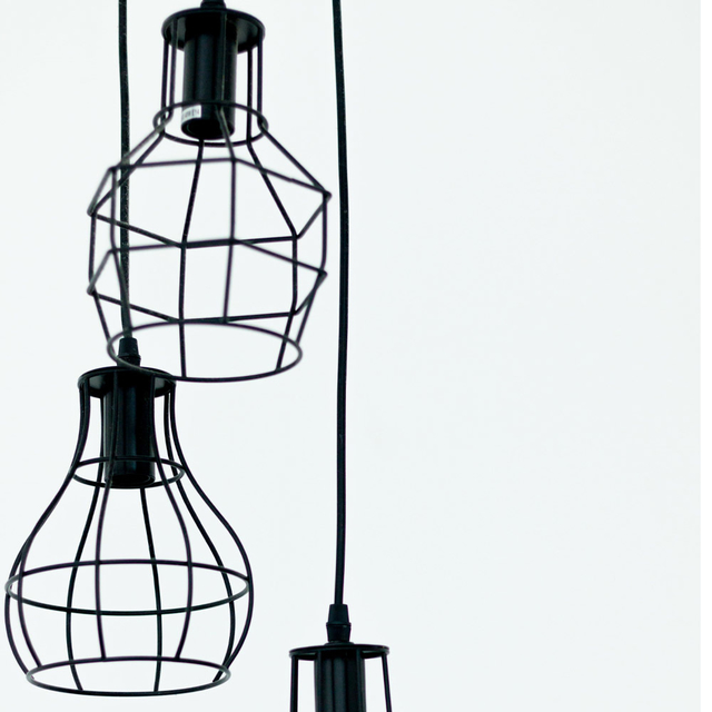 Lustre com Pendentes Aramados Diamante - Preto - Design Estilo Industrial - comprar online