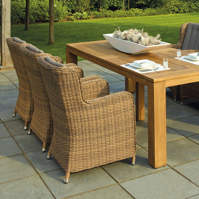 Conjunto de Mesa de Jardim Retangular 6 Cadeiras Estofadas Selena Suede Off White e Joli
