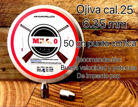 OJIVA CAL .25 / 6.35 mm - 50 gn cónica