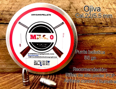 Ojiva cal.22 / 5.5 mm - 50 gn punta balistica