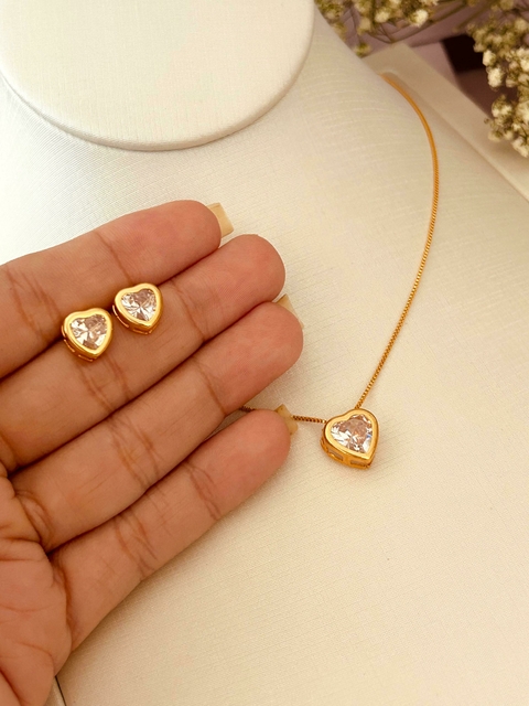 Conjunto Semijoia Coração Zircônia - comprar online
