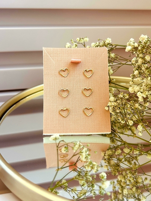 Trio Brinco Vazados Corações - comprar online