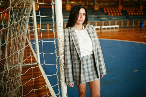 Shorts Saia Beverly Xadrez Cinza