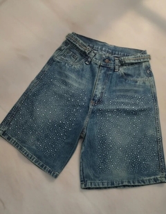 Imagen de Bermuda Jeans Oversize Strass Mujer Con Regulador En Cintura (679)