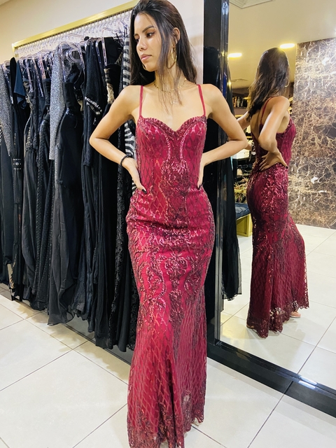 Vestido Longo Marsala Paetê