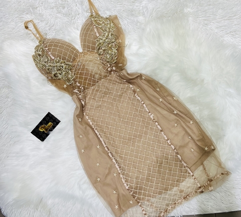 Vestido Tubinho Creme Renda Bordado VL