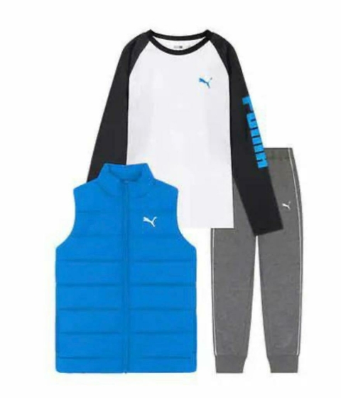 CONJUNTO TRIO COLETE PUFFER AZUL MENINO - PUMA