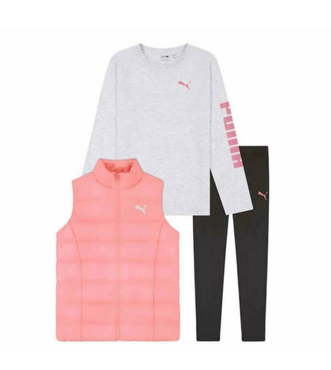 CONJUNTO TRIO COLETE PUFFER ROSA MENINA - PUMA