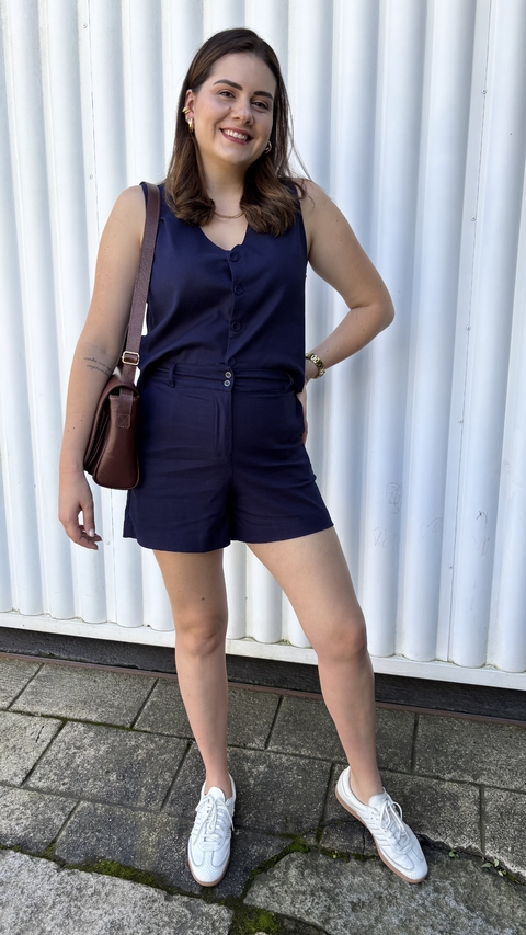 SHORT ALFAIATARIA LINHO COM ELASTANO - AZUL MARINHO - comprar online