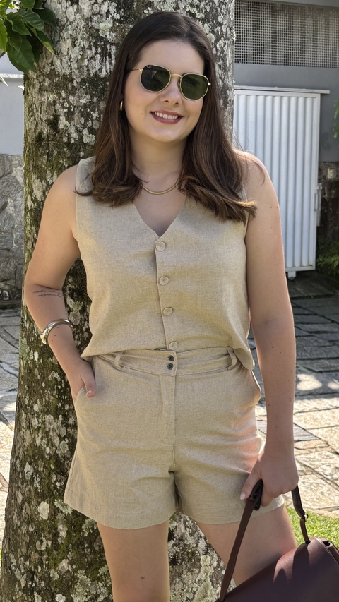 SHORT ALFAIATARIA LINHO COM ELASTANO - CRU - comprar online