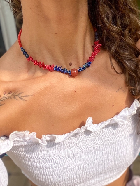 Colar Corais e Lápis Lazúli