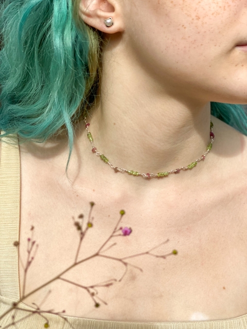 Colar Peridoto + Turmalina Rosa