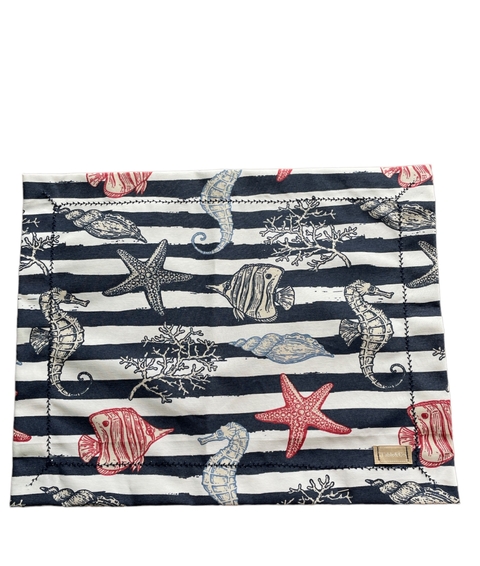 Jogo Americano Al Mare listrado azul e branco