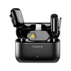Kit Case com 2 Microfone Profissional de Lapela Sem Fio Maono Wave T1 Mini WM622 Lightning