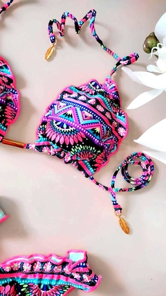 ÚLTIMA PEÇA!! Biquíni Dupla Face Rosa Estampado/Azul Liso na internet