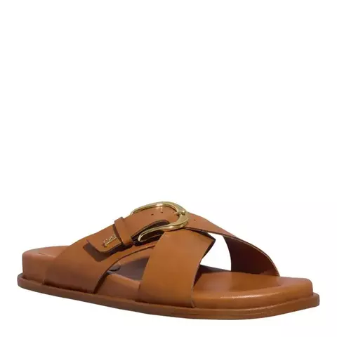 Sandalia Papete Marrom Tiras Em X Napa Fivela Santa Lolla