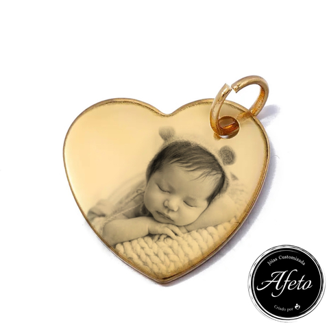 PINGENTE COM FOTOGRAVAÇAO CORAÇÃO DOURADO
