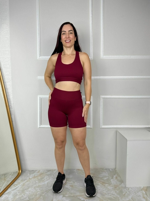 Conjunto Short em Poliamida Canelado Top Cruzado - comprar online