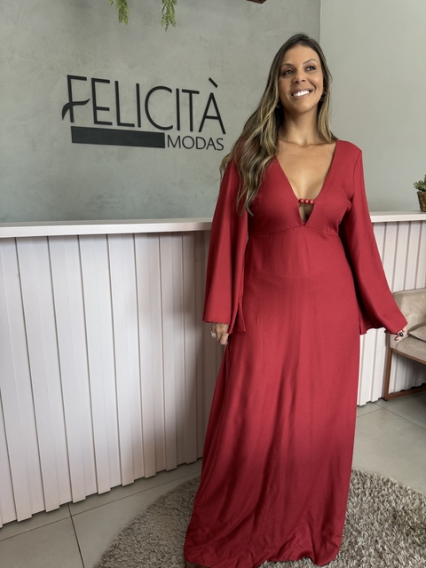 Vestido Longo Decote Pedras - comprar online